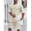 image:imageGORGLITTER Mens Big and Tall Vacation Beach Outfits Cable Knit Short Sleeve T Shirt Shorts SetApricot Solid Color
