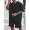 image:imageGORGLITTER Mens Big and Tall Vacation Beach Outfits Cable Knit Short Sleeve T Shirt Shorts SetBlack Cruise