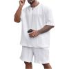 image:imageGORGLITTER Mens Big and Tall Vacation Beach Outfits Cable Knit Short Sleeve T Shirt Shorts SetWhite