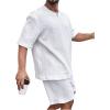 image:imageGORGLITTER Mens Big and Tall Vacation Beach Outfits Cable Knit Short Sleeve T Shirt Shorts SetWhite