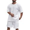 image:imageGORGLITTER Mens Big and Tall Vacation Beach Outfits Cable Knit Short Sleeve T Shirt Shorts SetWhite
