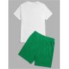 image:imageGORGLITTER Mens Casual Cartoon Graphic Tee and Breathable Mesh Athletic Shorts 2 Piece Short Sets OutfitsWhite and Green