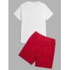 image:imageGORGLITTER Mens Casual Cartoon Graphic Tee and Breathable Mesh Athletic Shorts 2 Piece Short Sets OutfitsWhite and Red