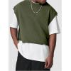 image:imageGORGLITTER Mens Dolman Sleeve Crop Vest Top T Shirts Crewneck Loose Pullover Tank TopsArmy Green