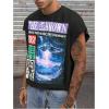 image:imageGORGLITTER Mens Dolman Sleeve Crop Vest Top T Shirts Crewneck Loose Pullover Tank TopsBlack and Whte