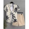 image:imageGORGLITTER Mens Hawaiian Matching Set Summer Beach 2 Piece Outfits Flower Button Down Shirts and Shorts SetApricot Coconut Tree Print