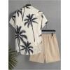 image:imageGORGLITTER Mens Hawaiian Matching Set Summer Beach 2 Piece Outfits Flower Button Down Shirts and Shorts SetApricot Coconut Tree Print