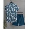 image:imageGORGLITTER Mens Hawaiian Matching Set Summer Beach 2 Piece Outfits Flower Button Down Shirts and Shorts SetBlue Tropical