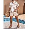 image:imageGORGLITTER Mens Hawaiian Matching Set Summer Beach 2 Piece Outfits Flower Button Down Shirts and Shorts SetKhaki