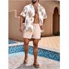image:imageGORGLITTER Mens Hawaiian Matching Set Summer Beach 2 Piece Outfits Flower Button Down Shirts and Shorts SetKhaki