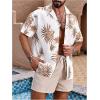 image:imageGORGLITTER Mens Hawaiian Matching Set Summer Beach 2 Piece Outfits Flower Button Down Shirts and Shorts SetKhaki
