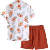 image:imageGORGLITTER Mens Hawaiian Matching Set Summer Beach 2 Piece Outfits Flower Button Down Shirts and Shorts SetOrange and White