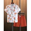 image:imageGORGLITTER Mens Hawaiian Matching Set Summer Beach 2 Piece Outfits Flower Button Down Shirts and Shorts SetOrange and White