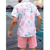 image:imageGORGLITTER Mens Hawaiian Matching Set Summer Beach 2 Piece Outfits Flower Button Down Shirts and Shorts SetPink and White