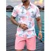 image:imageGORGLITTER Mens Hawaiian Matching Set Summer Beach 2 Piece Outfits Flower Button Down Shirts and Shorts SetPink and White