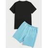 image:imageGORGLITTER Mens Letter Graphic Print T Shirts Short Sleeve Top amp Shorts Casual Two Piece SetsBlack and Mint Blue Letter  Bear