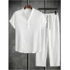 image:imageGORGLITTER Mens Linen Suit 2 Piece Set Beach Casual Short Sleeve Henley Shirts Loose Long Pants Summer Vacation Outfits