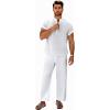 image:imageGORGLITTER Mens Linen Suit 2 Piece Set Beach Casual Short Sleeve Henley Shirts Loose Long Pants Summer Vacation Outfits