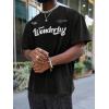 image:imageGORGLITTER Mens Novelty Casual Letter Graphic Crewneck TShirt Half Sleeve Oversized Tee TopBlack Slogan Letter