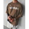 image:imageGORGLITTER Mens Novelty Casual Letter Graphic Crewneck TShirt Half Sleeve Oversized Tee TopBrown Slogan Letter