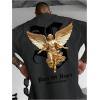 image:imageGORGLITTER Mens Novelty Casual Letter Graphic Crewneck TShirt Half Sleeve Oversized Tee TopDark Grey Angel Sculptural  Letter