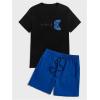 image:imageGORGLITTER Mens Rave Outfits Graphic Short Sleeve Tee Shirts and Drawstring Waist Shorts SetBlue and Black
