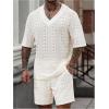 image:imageGORGLITTER Mens Short Sets 2 Piece Outfits Crochet Summer T Shirt and Matching Knitted Shorts Tracksuit SetWhite