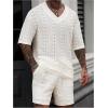 image:imageGORGLITTER Mens Short Sets 2 Piece Outfits Crochet Summer T Shirt and Matching Knitted Shorts Tracksuit SetWhite