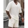 image:imageGORGLITTER Mens Short Sets 2 Piece Outfits Crochet Summer T Shirt and Matching Knitted Shorts Tracksuit SetWhite
