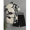 image:imageGORGLITTER Mens Summer Beach Outfits Vacation Cruise Tropical Short Sleeve Button Down Hawaiian Shirt and Shorts SetsBlack