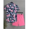 image:imageGORGLITTER Mens Summer Beach Outfits Vacation Cruise Tropical Short Sleeve Button Down Hawaiian Shirt and Shorts SetsMulticolor