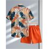 image:imageGORGLITTER Mens Summer Beach Outfits Vacation Cruise Tropical Short Sleeve Button Down Hawaiian Shirt and Shorts SetsMulticolor Orange