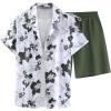 image:imageGORGLITTER Mens Vacation Beach Cruise Summer Outfits 2 Piece Shorts Set Hawaiian Button Down Shirt and ShortsArmy Green