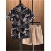 image:imageGORGLITTER Mens Vacation Beach Cruise Summer Outfits 2 Piece Shorts Set Hawaiian Button Down Shirt and ShortsBlack and Brown
