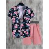 image:imageGORGLITTER Mens Vacation Beach Cruise Summer Outfits 2 Piece Shorts Set Hawaiian Button Down Shirt and ShortsBlack and Pink Floral