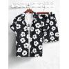 image:imageGORGLITTER Mens Vacation Beach Cruise Summer Outfits 2 Piece Shorts Set Hawaiian Button Down Shirt and ShortsBlack and White Floral