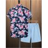 image:imageGORGLITTER Mens Vacation Beach Cruise Summer Outfits 2 Piece Shorts Set Hawaiian Button Down Shirt and ShortsBlue Hawaiian