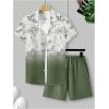 image:imageGORGLITTER Mens Vacation Beach Cruise Summer Outfits 2 Piece Shorts Set Hawaiian Button Down Shirt and ShortsGreen Floral