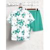 image:imageGORGLITTER Mens Vacation Beach Cruise Summer Outfits 2 Piece Shorts Set Hawaiian Button Down Shirt and ShortsGreen Hawaiian