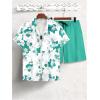 image:imageGORGLITTER Mens Vacation Beach Cruise Summer Outfits 2 Piece Shorts Set Hawaiian Button Down Shirt and ShortsGreen Hawaiian
