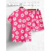 image:imageGORGLITTER Mens Vacation Beach Cruise Summer Outfits 2 Piece Shorts Set Hawaiian Button Down Shirt and ShortsHot Pink