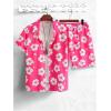 image:imageGORGLITTER Mens Vacation Beach Cruise Summer Outfits 2 Piece Shorts Set Hawaiian Button Down Shirt and ShortsHot Pink