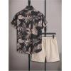 image:imageGORGLITTER Mens Vacation Beach Cruise Summer Outfits 2 Piece Shorts Set Hawaiian Button Down Shirt and ShortsKhaki