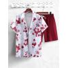 image:imageGORGLITTER Mens Vacation Beach Cruise Summer Outfits 2 Piece Shorts Set Hawaiian Button Down Shirt and ShortsRed and White