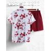 image:imageGORGLITTER Mens Vacation Beach Cruise Summer Outfits 2 Piece Shorts Set Hawaiian Button Down Shirt and ShortsRed and White