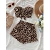 image:imageGORGLITTER Womens 2 Piece Outfits Summer Cheetah Leopard Print Strapless Tube Top and Elastics High Waisted Shorts SetBrown
