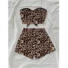 image:imageGORGLITTER Womens 2 Piece Outfits Summer Cheetah Leopard Print Strapless Tube Top and Elastics High Waisted Shorts SetBrown