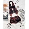 image:imageGORGLITTER Womens 2 Piece Outfits Summer Tie Dye Backless Asymmetrical Halter Top and Drawstring High Waist Shorts SetBrown