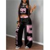 image:imageGORGLITTER Womens 2 Piece Set Jersey Graphic Crop Tank Top and Wide Leg Sweatpants Set Tracksuit Y2K Streetwear Rave OutfitsBlack