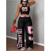 image:imageGORGLITTER Womens 2 Piece Set Jersey Graphic Crop Tank Top and Wide Leg Sweatpants Set Tracksuit Y2K Streetwear Rave OutfitsBlack